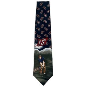 7th Ave 100% Silk Men's Tie Golf Swing Theme Red/Blue Paisley Dad Classic Retro